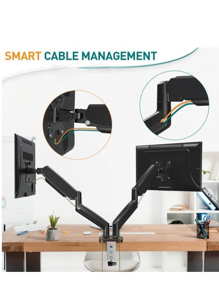 ELTRAZONE - Dual Monitor Arm – Adjustable Gas Spring Ergonomic PC Monitor Stand for 13-32 Inch Monitors, VESA Compatible (75x75/100x100), with C-Clamp & Grommet Base, Flexible and Space-Saving Design - Image 1