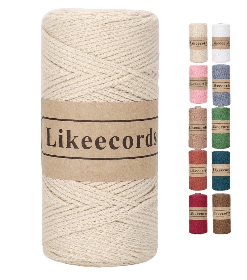 Likeecords 100% Cotton Crochet Bag Cord 2mm 170m Macrame Cord 2mm Crochet Thread Macrame Rope Gift for Knitter (Apricot) - Image 1