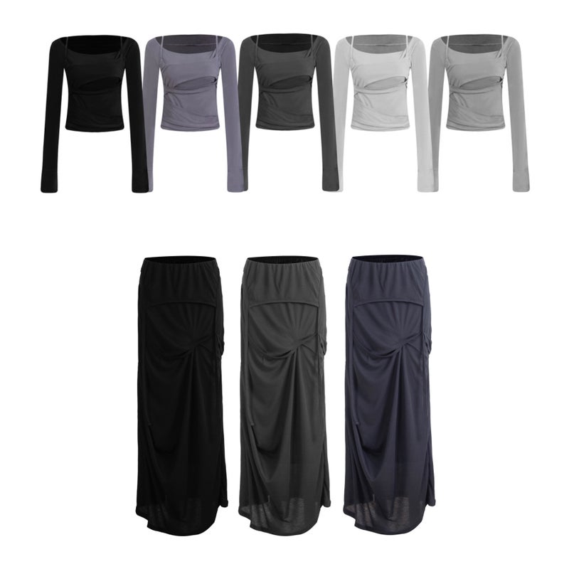 طقم تيشيرت بأكمام طويلة وتنورة مطويّة بقصّة Flare - Image 5