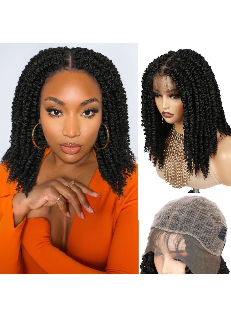 Fancy Hair Fancy Hair Full Lace Short Passion Twist Wig with Baby Hair Lace Front Knotless Braided Twist Wig for Black Women Natural Black 