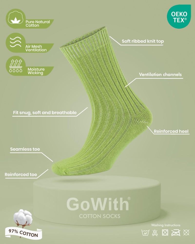 GoWith 4 Pairs Unisex Natural 97% Cotton Crew Socks, Comfy Cozy Breathable Seamless Casual Socks for Men & Women, Multicolor-1, X-Small, Model 3014 - Image 4