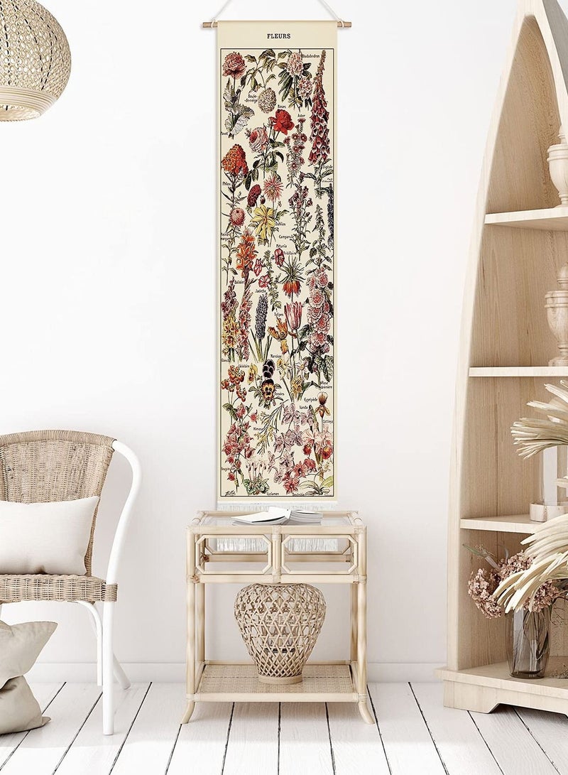 SYOSI Vintage Flower Tapestry 52 x 13in, Long Tapestry Vertical Wall Hanging Reference Illustrative Botanical Tassel Tapestry - Image 5