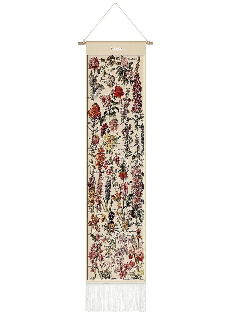 SYOSI Vintage Flower Tapestry 52 x 13in, Long Tapestry Vertical Wall Hanging Reference Illustrative Botanical Tassel Tapestry - Image 2