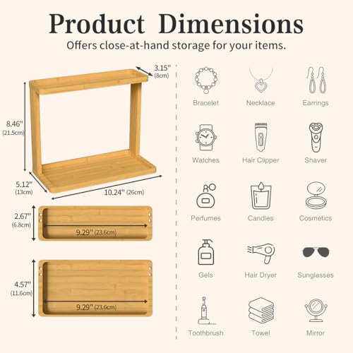 PEKER Bamboo Bathroom Organizer Countertop Small Vanity Storage Shelf for Makeup Perfume Skincare Natural Cosmetics Display Rack for Dresser Sink Kitchen Natural - Image 3