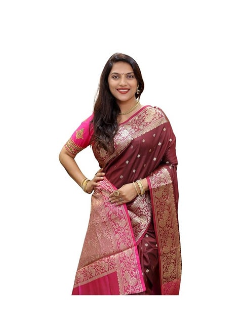 Accessorize Kingdom Women's Banarasi Saree Soft new ladies 2024 Design Wear Pattu Sarees Latest Cotton Party Sari collections With Blouse Piece for Wedding saree