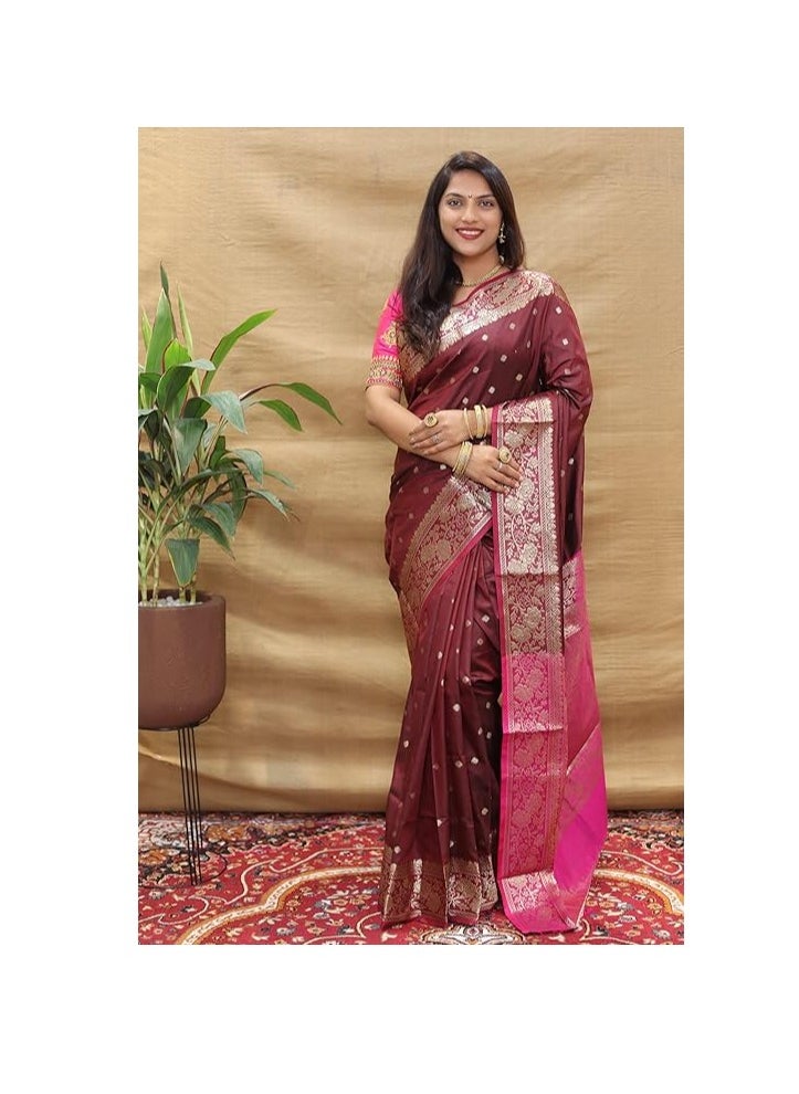 Accessorize Kingdom - Accessorize Kingdom Women's Banarasi Saree Soft new ladies 2024 Design Wear Pattu Sarees Latest Cotton Party Sari collections With Blouse Piece for Wedding saree - Image 1