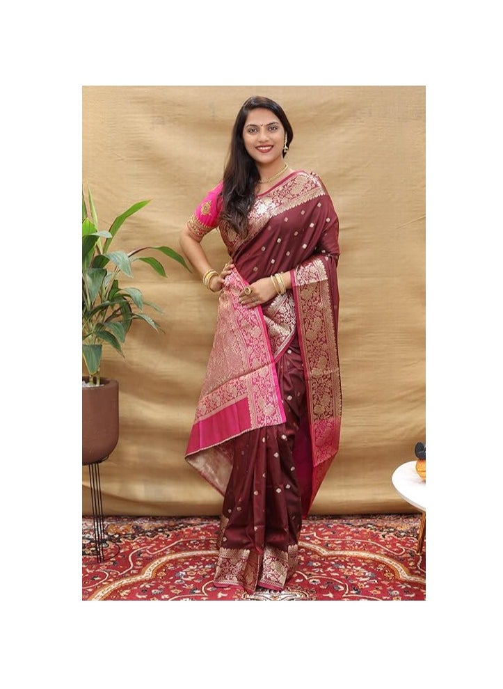 Accessorize Kingdom - Accessorize Kingdom Women's Banarasi Saree Soft new ladies 2024 Design Wear Pattu Sarees Latest Cotton Party Sari collections With Blouse Piece for Wedding saree - Image 1
