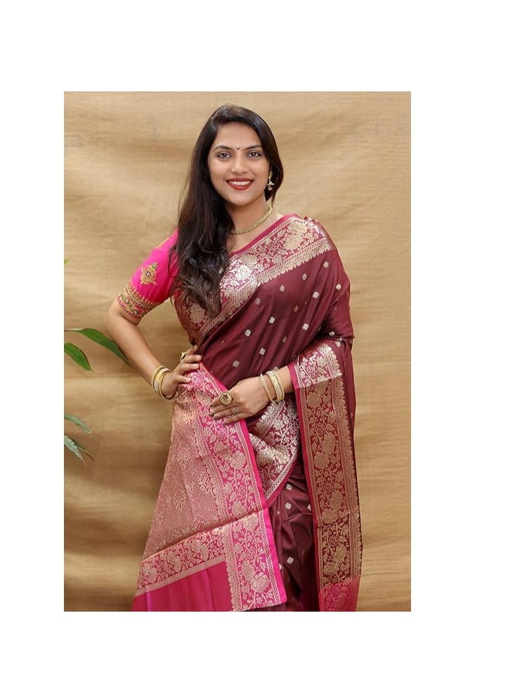 Accessorize Kingdom - Accessorize Kingdom Women's Banarasi Saree Soft new ladies 2024 Design Wear Pattu Sarees Latest Cotton Party Sari collections With Blouse Piece for Wedding saree - Image 1