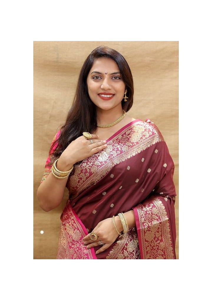 Accessorize Kingdom - Accessorize Kingdom Women's Banarasi Saree Soft new ladies 2024 Design Wear Pattu Sarees Latest Cotton Party Sari collections With Blouse Piece for Wedding saree - Image 1