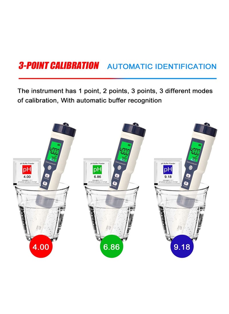 Womdee - 5 in 1 Professional Multi-parameter Combo Testing Meter PH/EC/TDS/Salinity/Thermometer Digital Multi-Function Tester Water Quality Tester - Image 1