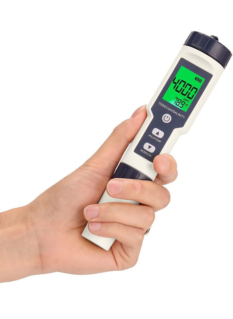 Womdee - 5 in 1 Professional Multi-parameter Combo Testing Meter PH/EC/TDS/Salinity/Thermometer Digital Multi-Function Tester Water Quality Tester - Image 1