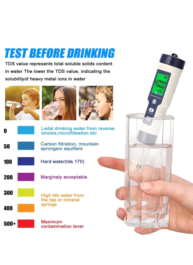 Womdee - 5 in 1 Professional Multi-parameter Combo Testing Meter PH/EC/TDS/Salinity/Thermometer Digital Multi-Function Tester Water Quality Tester - Image 1