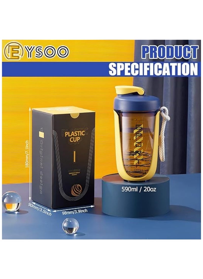 EYSOO - Protein Shaker Bottle 20 oz Protein Shaker Cup Shaker Bottle for Protein Mixes Leakproof Shaker BPA Free Protein Shaker with Blender Ball for Gym Fitness (Yellow) - Image 1