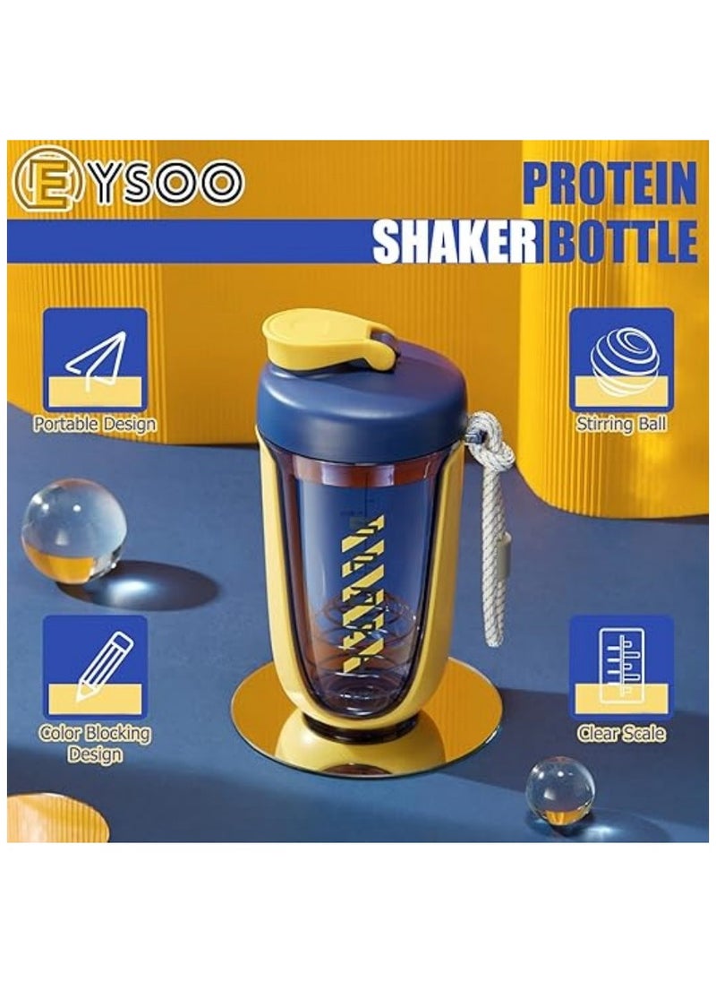 EYSOO - Protein Shaker Bottle 20 oz Protein Shaker Cup Shaker Bottle for Protein Mixes Leakproof Shaker BPA Free Protein Shaker with Blender Ball for Gym Fitness (Yellow) - Image 1