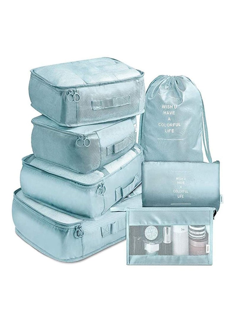 7pcs Set Travel Organizer Storage Bags Suitcase Packing Set Storage Cases Portable Luggage Organizer Clothes Shoe Tidy Pouch Bag -Blue  - Image 1