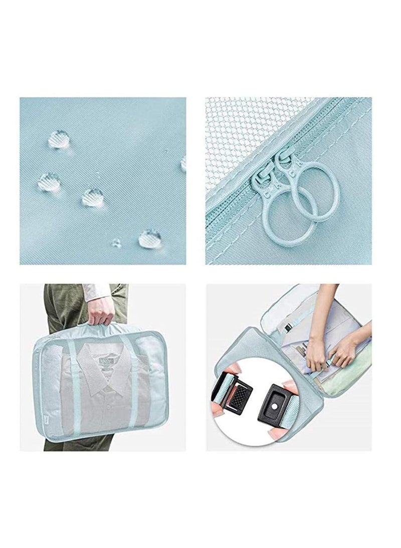 7pcs Set Travel Organizer Storage Bags Suitcase Packing Set Storage Cases Portable Luggage Organizer Clothes Shoe Tidy Pouch Bag -Blue  - Image 3