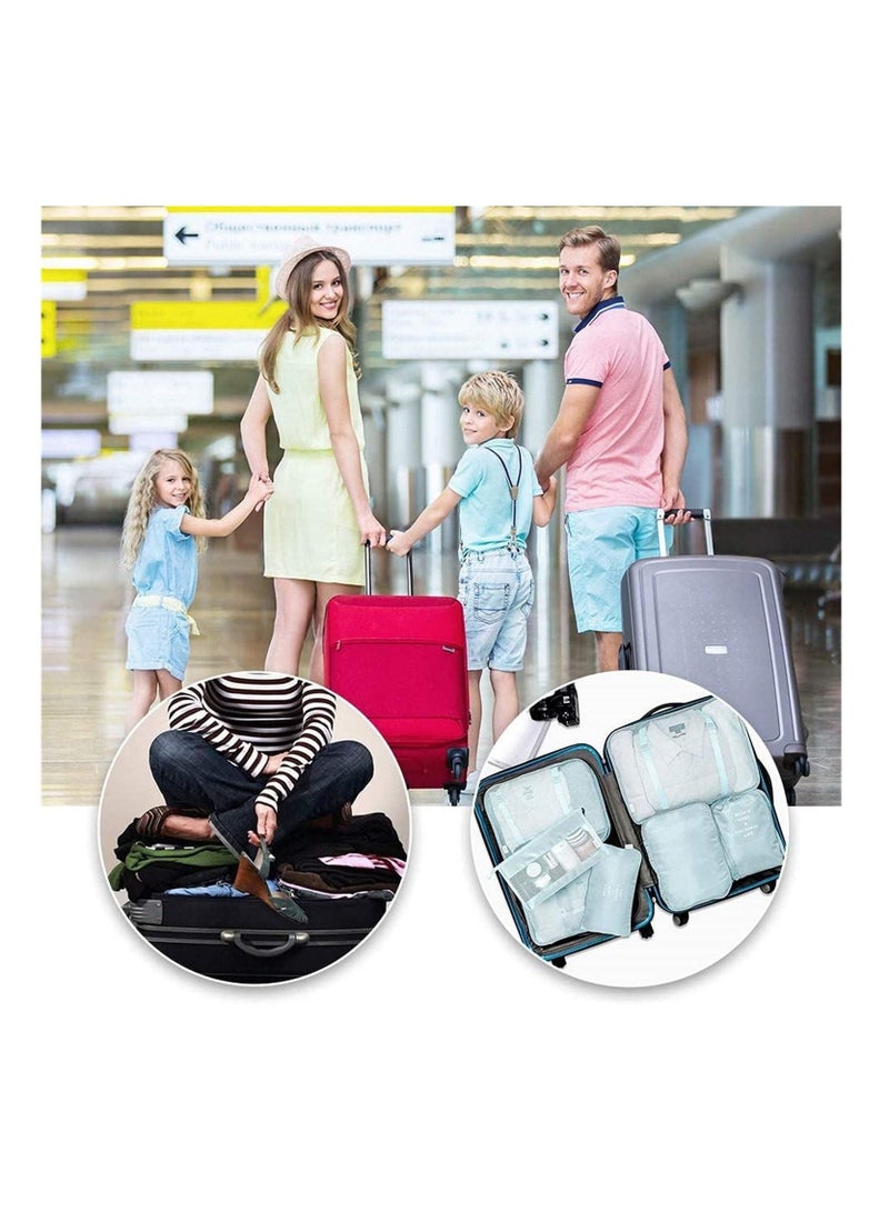 7pcs Set Travel Organizer Storage Bags Suitcase Packing Set Storage Cases Portable Luggage Organizer Clothes Shoe Tidy Pouch Bag -Blue  - Image 5