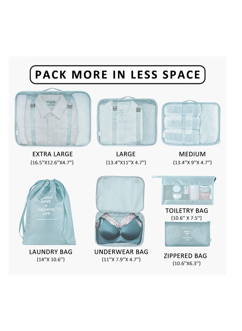 7pcs Set Travel Organizer Storage Bags Suitcase Packing Set Storage Cases Portable Luggage Organizer Clothes Shoe Tidy Pouch Bag -Blue  - Image 2