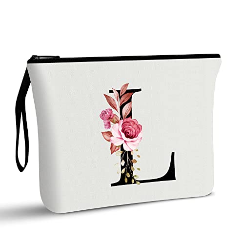 Vavabox A-Z Personalized Makeup Bag, Birthday Gifts for Women Mom, Gifts for Best Friend, Bride Bridesmaid Cosmetic bag (L, White) - Image 1