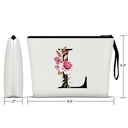 Vavabox A-Z Personalized Makeup Bag, Birthday Gifts for Women Mom, Gifts for Best Friend, Bride Bridesmaid Cosmetic bag (L, White) - Image 2