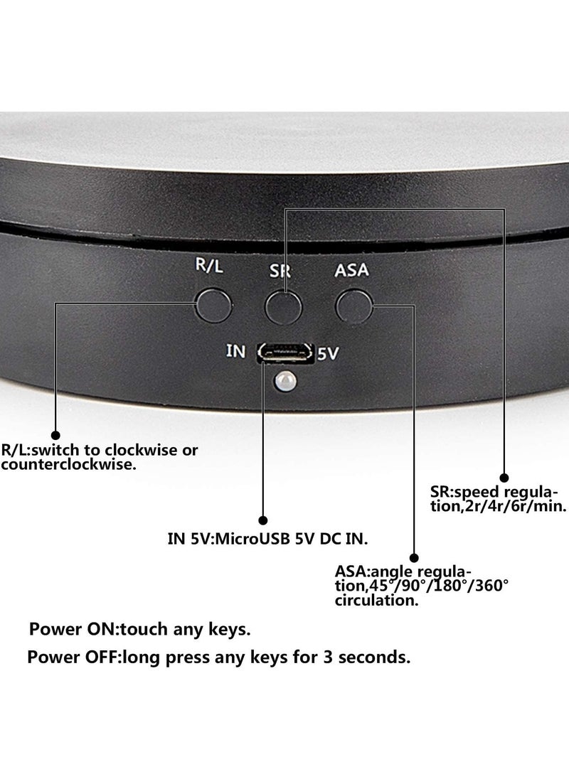 VKL - Photography Props 360 degree Motorized Turntable Show Case for Cake Jewelry Watch Ring Digital Product 3D Models Collectibles Display Adjustable Rotating 3 Speed Turntable (Black) - Image 1