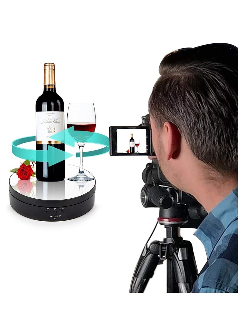 VKL - Photography Props 360 degree Motorized Turntable Show Case for Cake Jewelry Watch Ring Digital Product 3D Models Collectibles Display Adjustable Rotating 3 Speed Turntable (Black) - Image 1