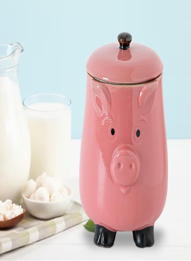 GABROC Pig Shaped Cookie Jar - Ceramic Candy Jar with Airtight Lid, Pink Piggy Kitchen Canister for Cookies, Snacks & Treats Storage, Cute Farmhouse Countertop Decor - Image 3