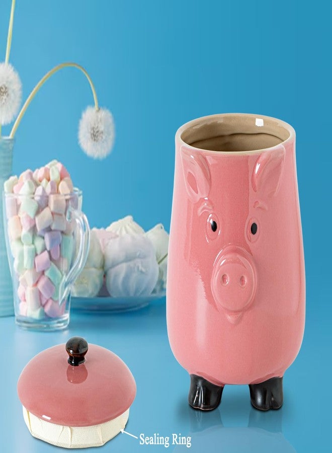 GABROC Pig Shaped Cookie Jar - Ceramic Candy Jar with Airtight Lid, Pink Piggy Kitchen Canister for Cookies, Snacks & Treats Storage, Cute Farmhouse Countertop Decor - Image 4