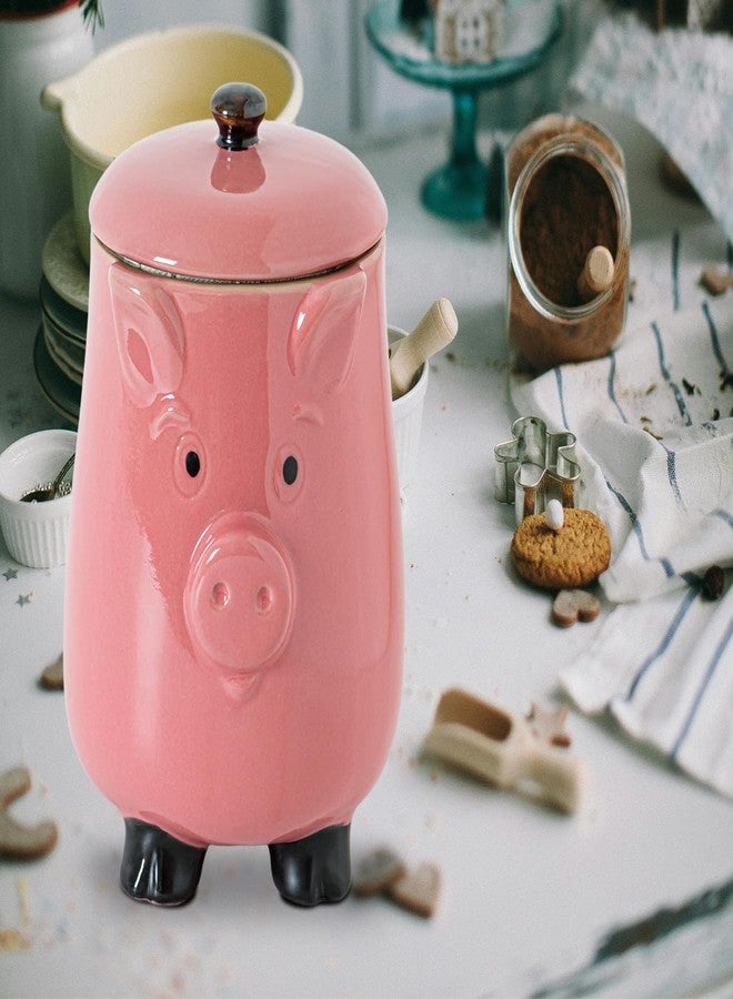 GABROC Pig Shaped Cookie Jar - Ceramic Candy Jar with Airtight Lid, Pink Piggy Kitchen Canister for Cookies, Snacks & Treats Storage, Cute Farmhouse Countertop Decor - Image 5