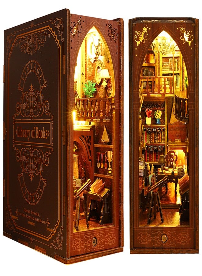 ISSEVE DIY Book Nook Kit, 3D Wooden Puzzle DIY Miniature House Kit for Booknook Shelf Insert Decoration, Magic Book House Stand Bookshelf Dollhouse for Adults with Sensor Light (Library of Books) - Image 1
