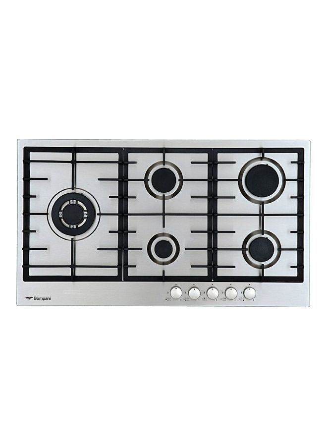 Gas Hobs 90 Cm 5 Gas Burners Auto Ignition Cast Iron Grids BO293MQ Stainless steel