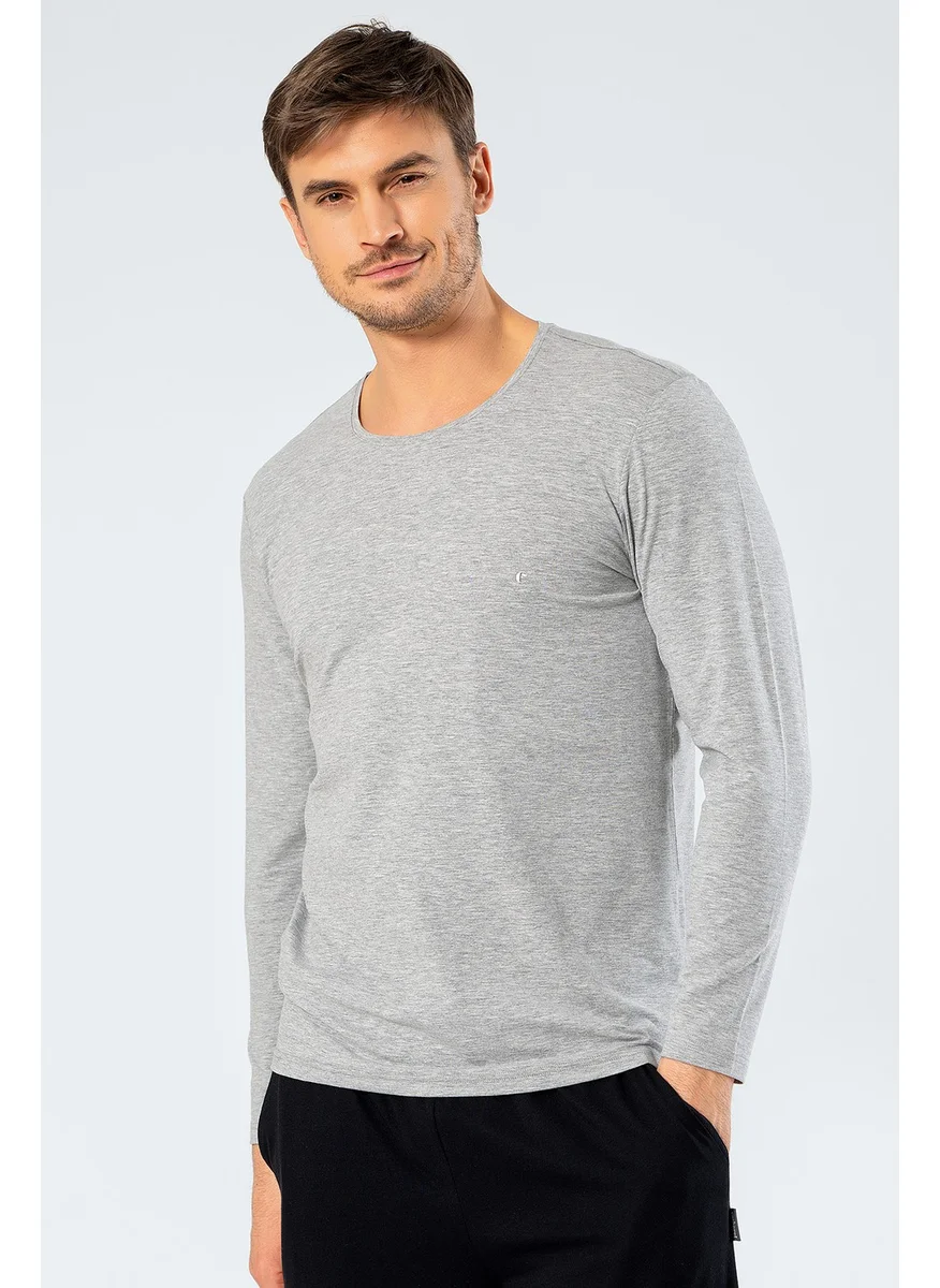 Catherine'S Cacharel 1333 Men's O Neck Long Sleeved T-Shirt - Gray