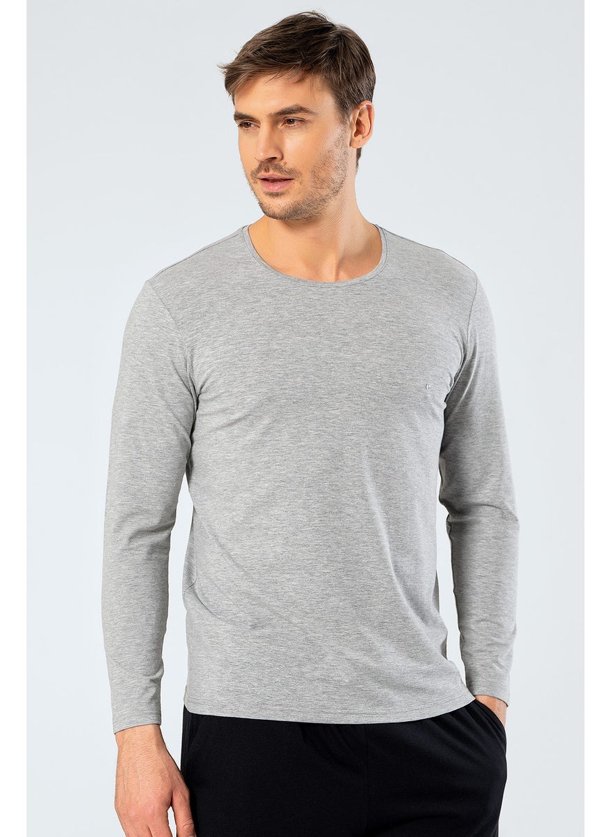 Catherine's Cacharel 1333 Men's O Neck Long Sleeved T-Shirt - Gray  - Image 3