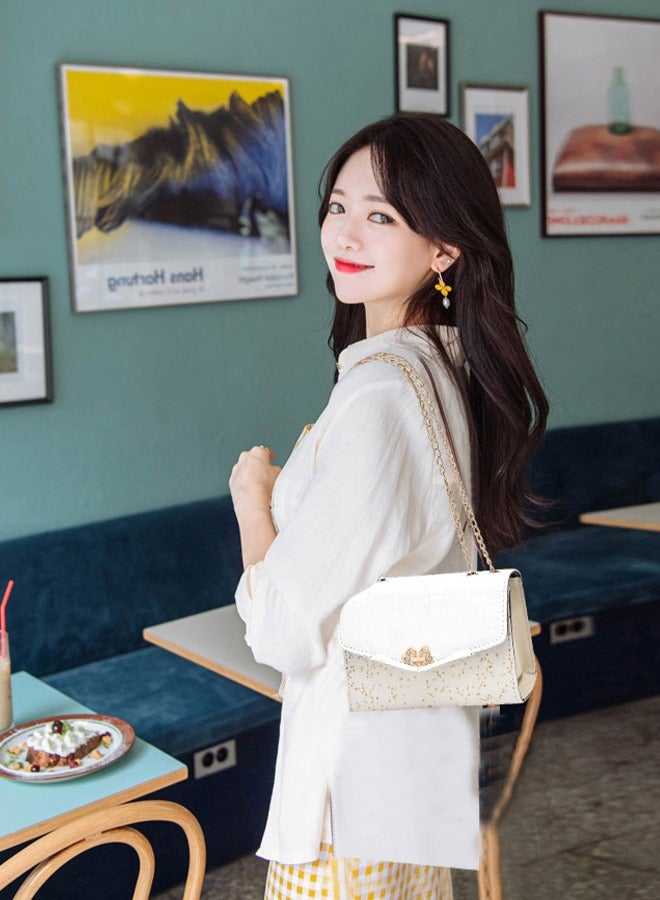 DUNISO Women's crossbody bag, PU leather bag, magnetic button shoulder bag handbag, with pendant, can hold wallet, phone, cosmetics, white - Image 5