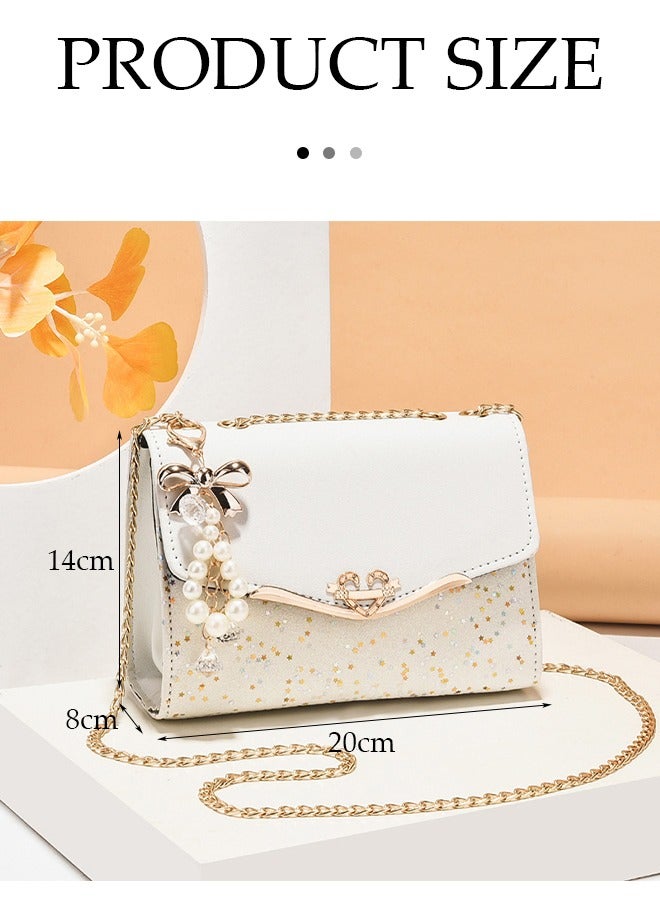 DUNISO Women's crossbody bag, PU leather bag, magnetic button shoulder bag handbag, with pendant, can hold wallet, phone, cosmetics, white - Image 2