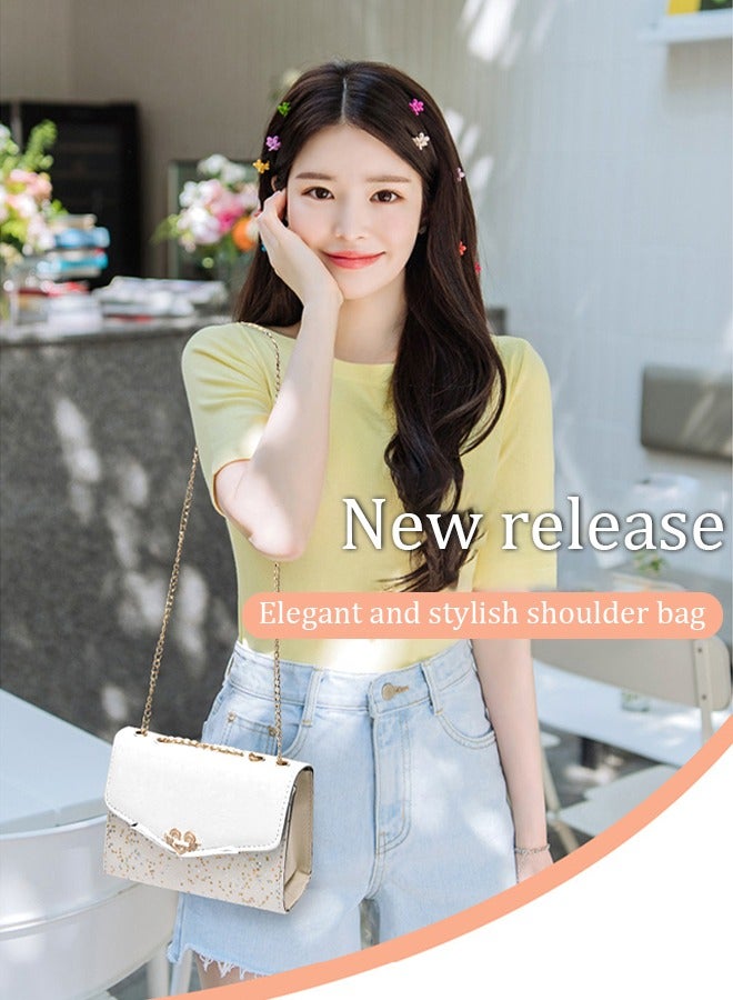 DUNISO Women's crossbody bag, PU leather bag, magnetic button shoulder bag handbag, with pendant, can hold wallet, phone, cosmetics, white - Image 3