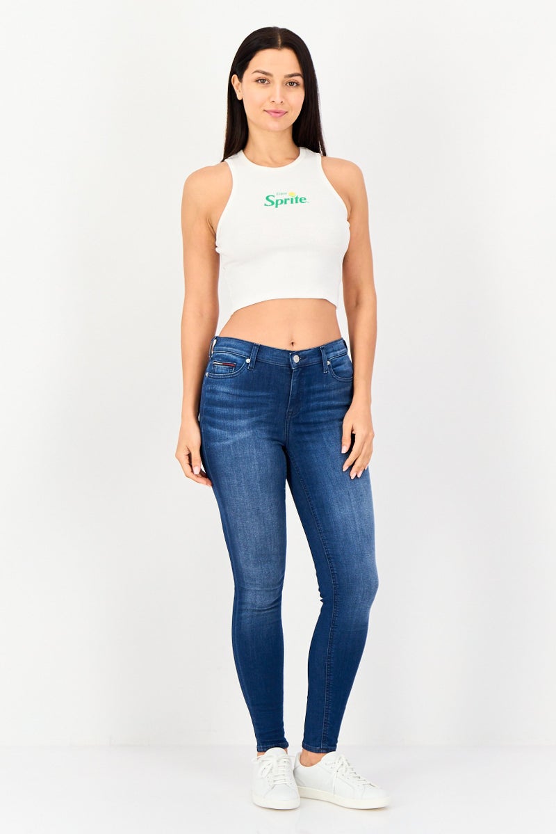 Sinsay Women Round Neck Sleeveless Sprite Ribbed Crop Top, Ivory - Image 3