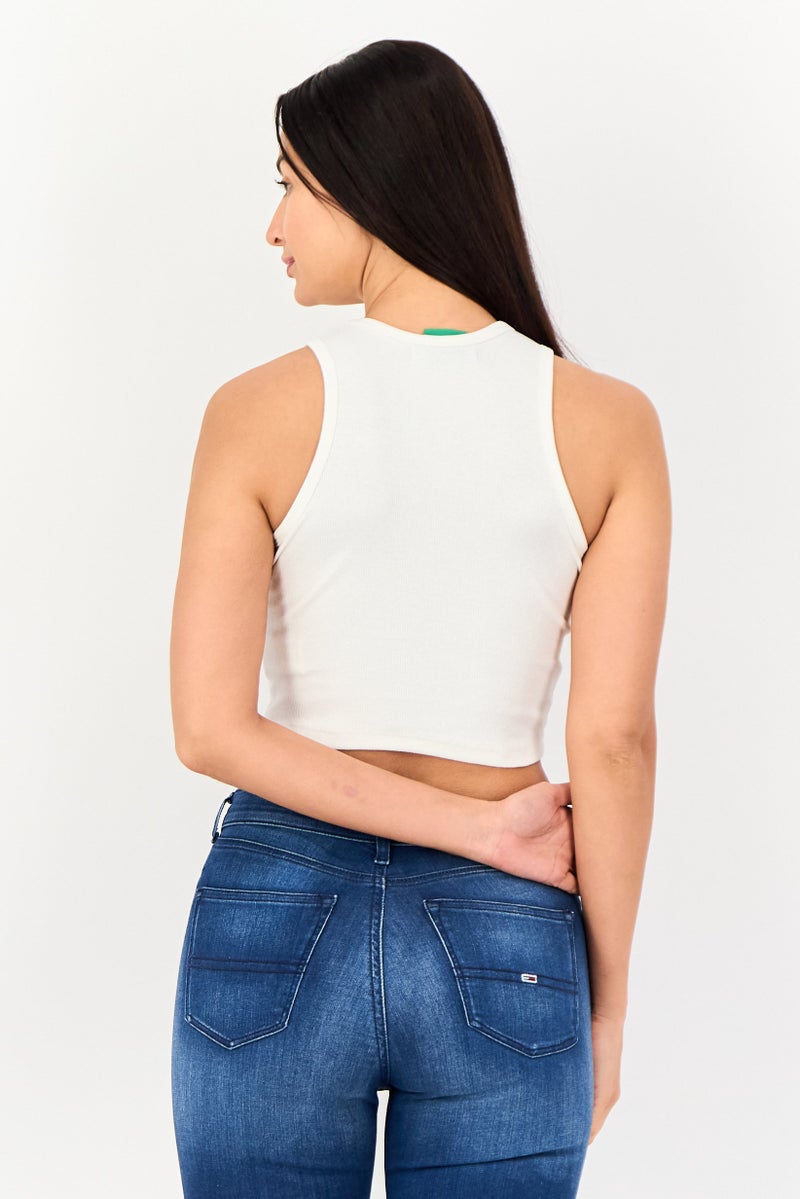 Sinsay Women Round Neck Sleeveless Sprite Ribbed Crop Top, Ivory - Image 2