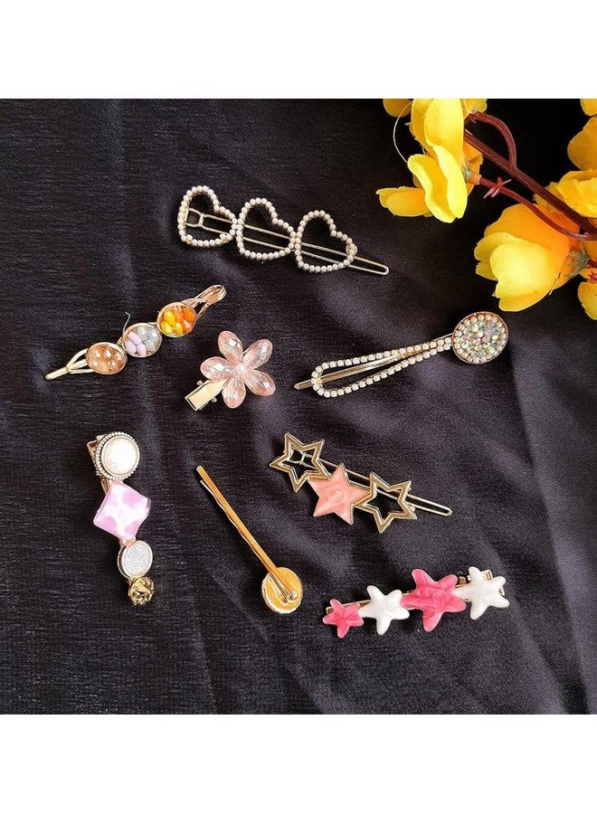 CHRONEX 8 Piece Korean Style Pearl Metal Hair clips, Plastic Pearl Barrettes Hairpin Hair Clip, Hair Claw, Synthentic Hair Extension for Womens - Image 5