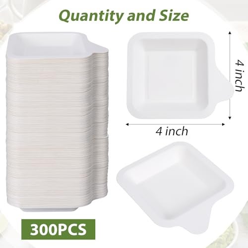 Xaajooio 300 Pcs 4.41 x 5.24 Inch Small Disposable Paper Plates Mini Square Dessert Snack Plates, Beige Sugarcane Bagasse Fiber, for Party Wedding Birthday - Image 2