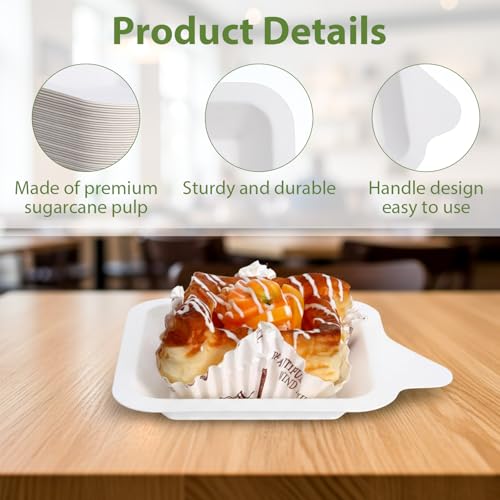 Xaajooio 300 Pcs 4.41 x 5.24 Inch Small Disposable Paper Plates Mini Square Dessert Snack Plates, Beige Sugarcane Bagasse Fiber, for Party Wedding Birthday - Image 3