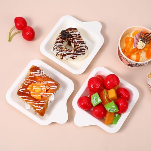 Xaajooio 300 Pcs 4.41 x 5.24 Inch Small Disposable Paper Plates Mini Square Dessert Snack Plates, Beige Sugarcane Bagasse Fiber, for Party Wedding Birthday - Image 4