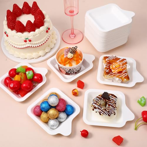 Xaajooio 300 Pcs 4.41 x 5.24 Inch Small Disposable Paper Plates Mini Square Dessert Snack Plates, Beige Sugarcane Bagasse Fiber, for Party Wedding Birthday - Image 5