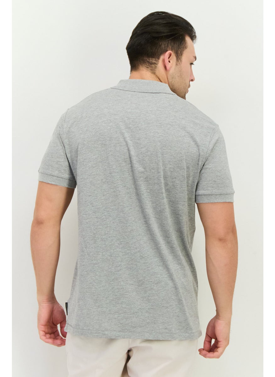French Connection Men Regular Fit Brand Logo Short Sleeves Polo Shirt, Light Grey  - Image 3