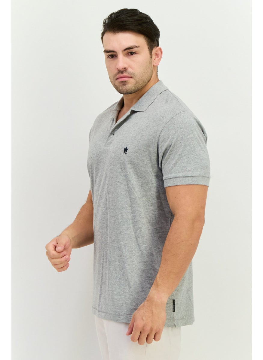 French Connection Men Regular Fit Brand Logo Short Sleeves Polo Shirt, Light Grey  - Image 2