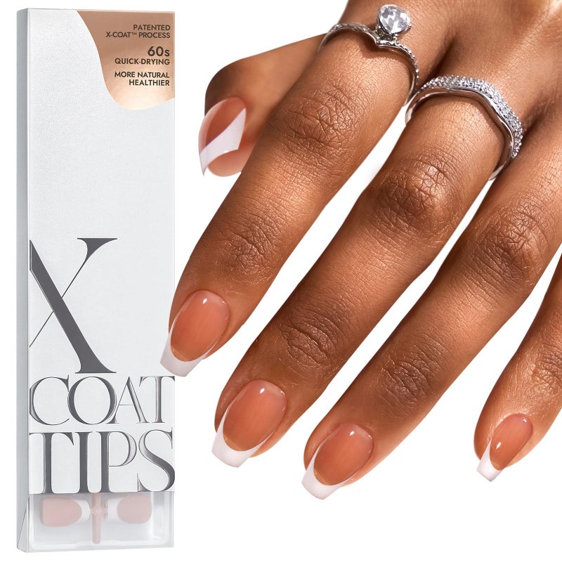 BTArtboxnails French Tip Press on Nails - Fake Nails Brown Short Coffin XCOATTIPS, No Need to File Gel Nail Tips for Nail Art Easy DIY - Image 1