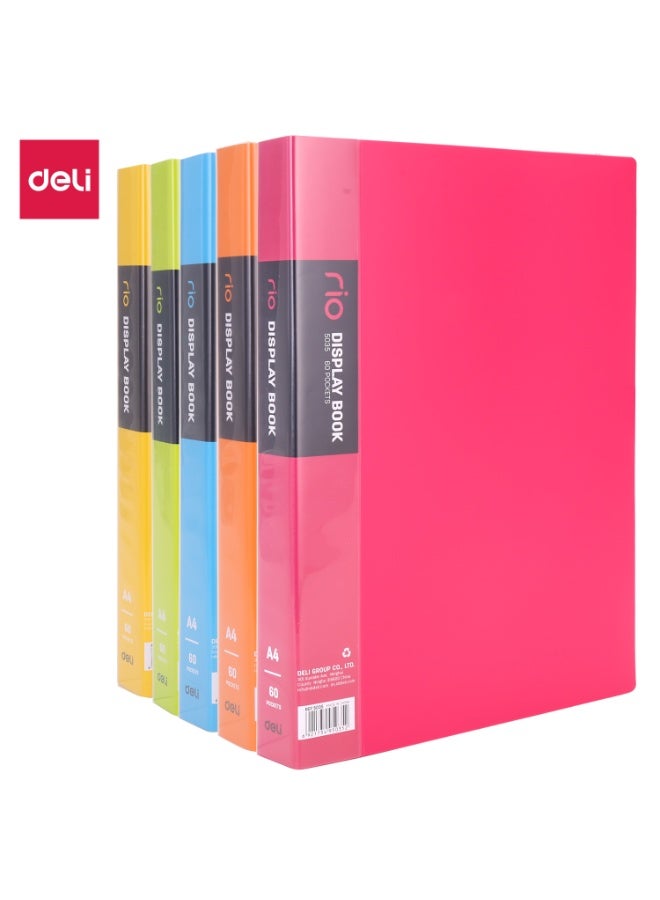 Deli 5035 Display Book, A4 Presentation Folder with Clear Sleeves, Assorted Colors – 5 Pieces Pack