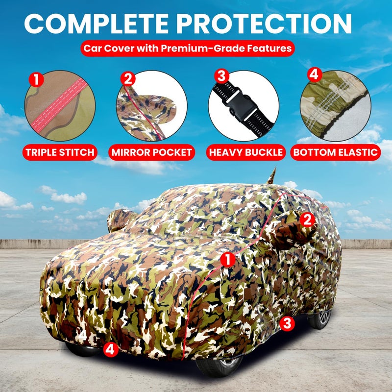 Slamio Waterproof Car Body Cover for Maruti Suzuki Wagon R 2019-2025 Models, with Mirror & Antenna Pocket, All Weather Protection, UV Resistant & Dust Proof, Triple Stitch, Jungle Print - Image 2