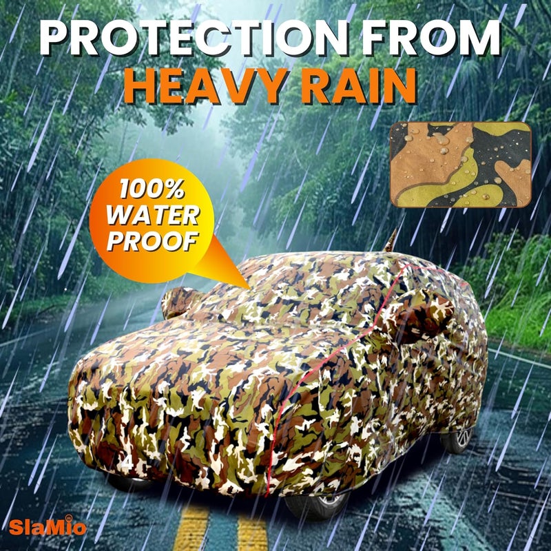Slamio Waterproof Car Body Cover for Maruti Suzuki Wagon R 2019-2025 Models, with Mirror & Antenna Pocket, All Weather Protection, UV Resistant & Dust Proof, Triple Stitch, Jungle Print - Image 4