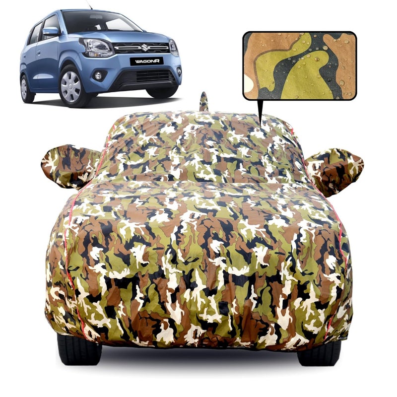 Slamio Waterproof Car Body Cover for Maruti Suzuki Wagon R 2019-2025 Models, with Mirror & Antenna Pocket, All Weather Protection, UV Resistant & Dust Proof, Triple Stitch, Jungle Print - Image 1